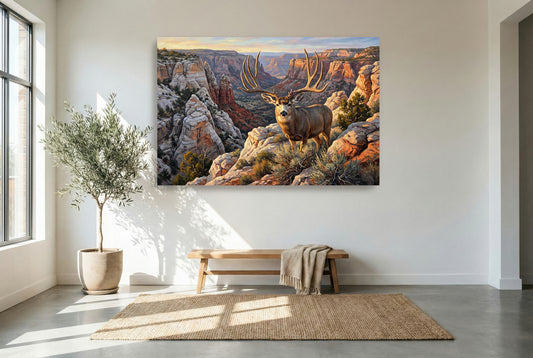 Gallery wrapped canvas wildlife wall art of the historic Arizona Books Typical and Non-Typical B&C buck mule deer