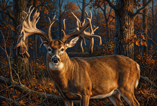 hole in the horn whitetail buck oil painting paper art print