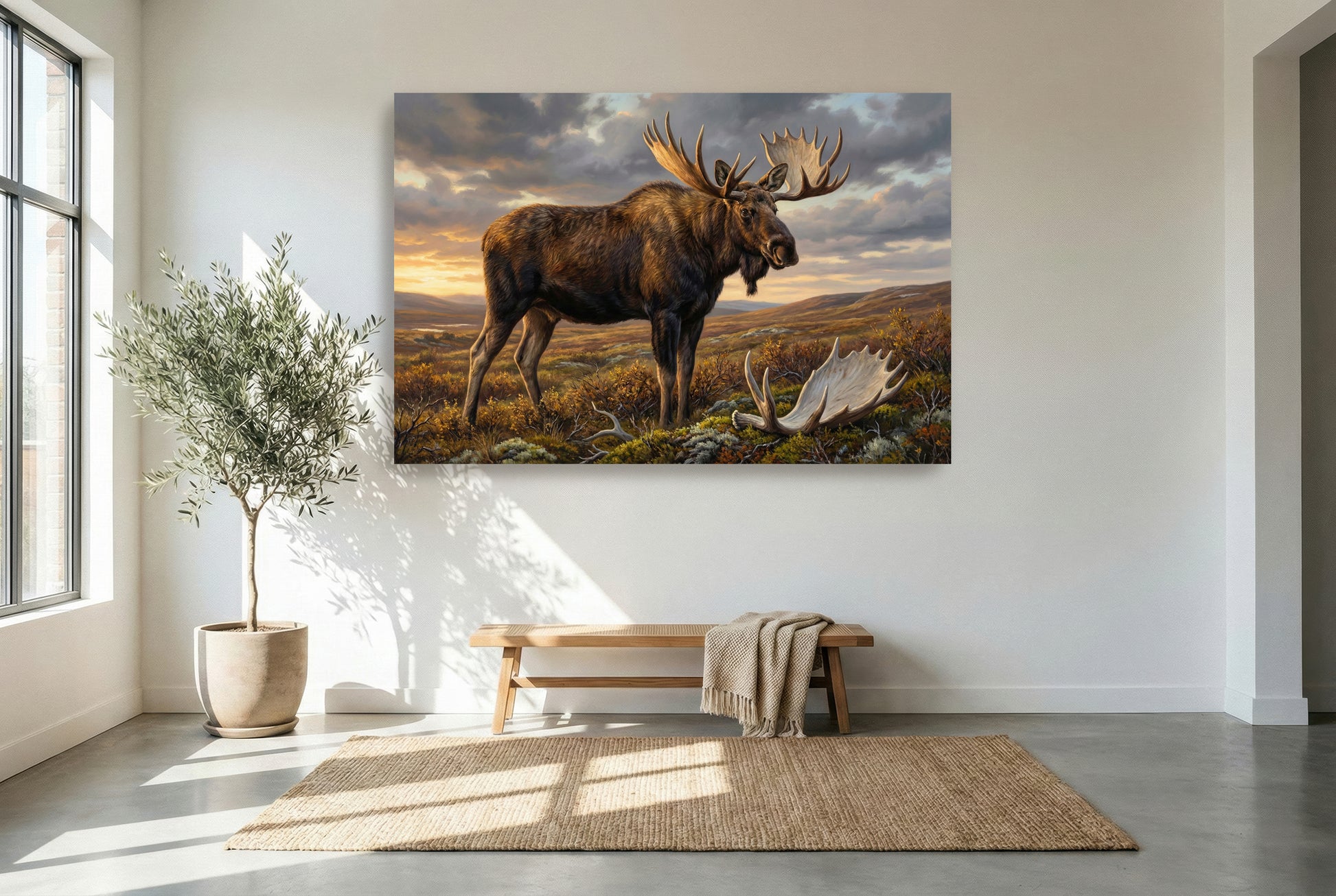 gallery wrapped canvas wildlife wall art of an alaskan moose in the tundra