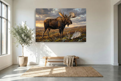 gallery wrapped canvas wildlife wall art of an alaskan moose in the tundra