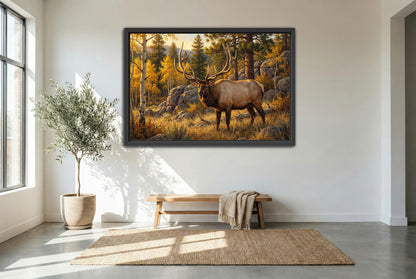 black floating framed canvas print featuring alonzo winter record book typical bull elk