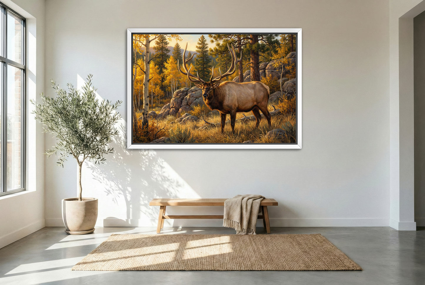 white floating framed canvas art of alonzo winter record book typical bull elk