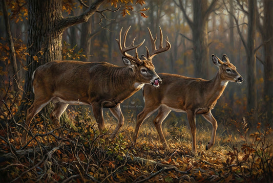 best time of the year doevember whitetail deer rut oil painting paper art print