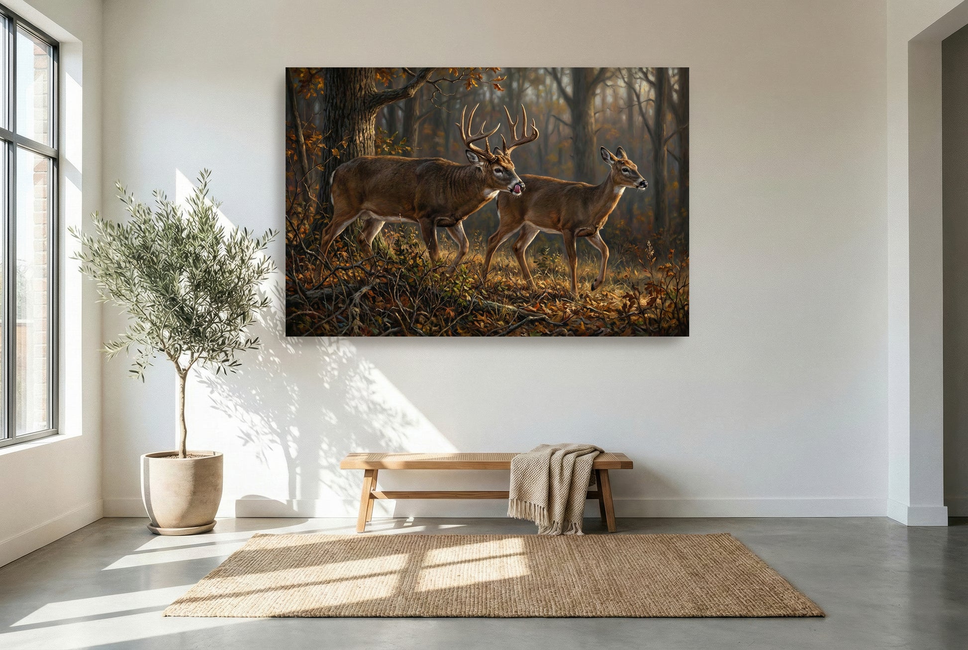 gallery wrapped canvas wildlife wall art of the best time of the year doevember whitetail deer rut oil painting paper art print