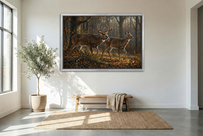silver floating framed canvas big game artwork the best time of the year doevember whitetail deer rut oil painting paper art print