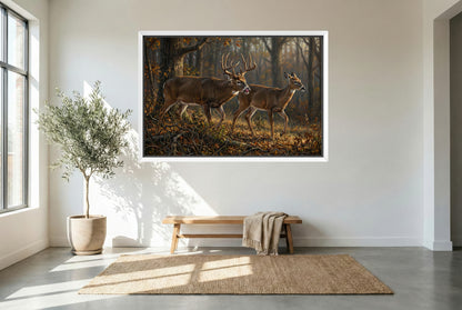 white floating framed canvas art the best time of the year doevember whitetail deer rut oil painting paper art print