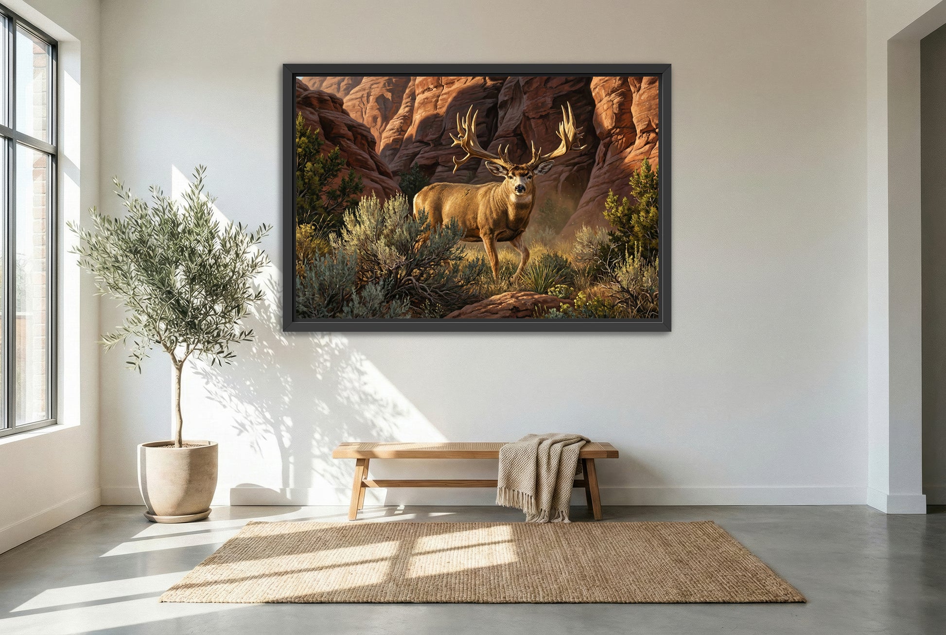 black floating framed canvas print featuring the legendary buck of justice hard horned from utah