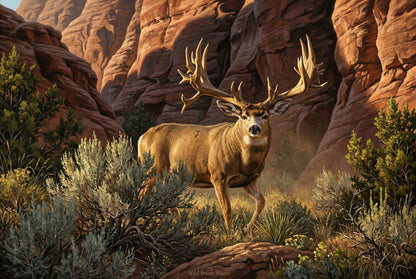 buck of justice hard horned mule deer oil painting art print