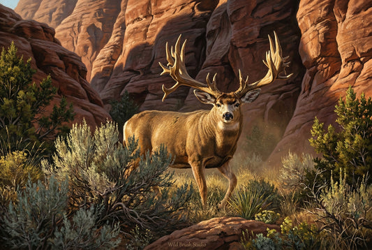 buck of justice hard horned mule deer oil painting art print