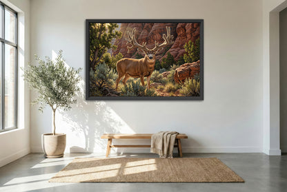 black floating framed canvas print featuring the legendary buck of justice from utah