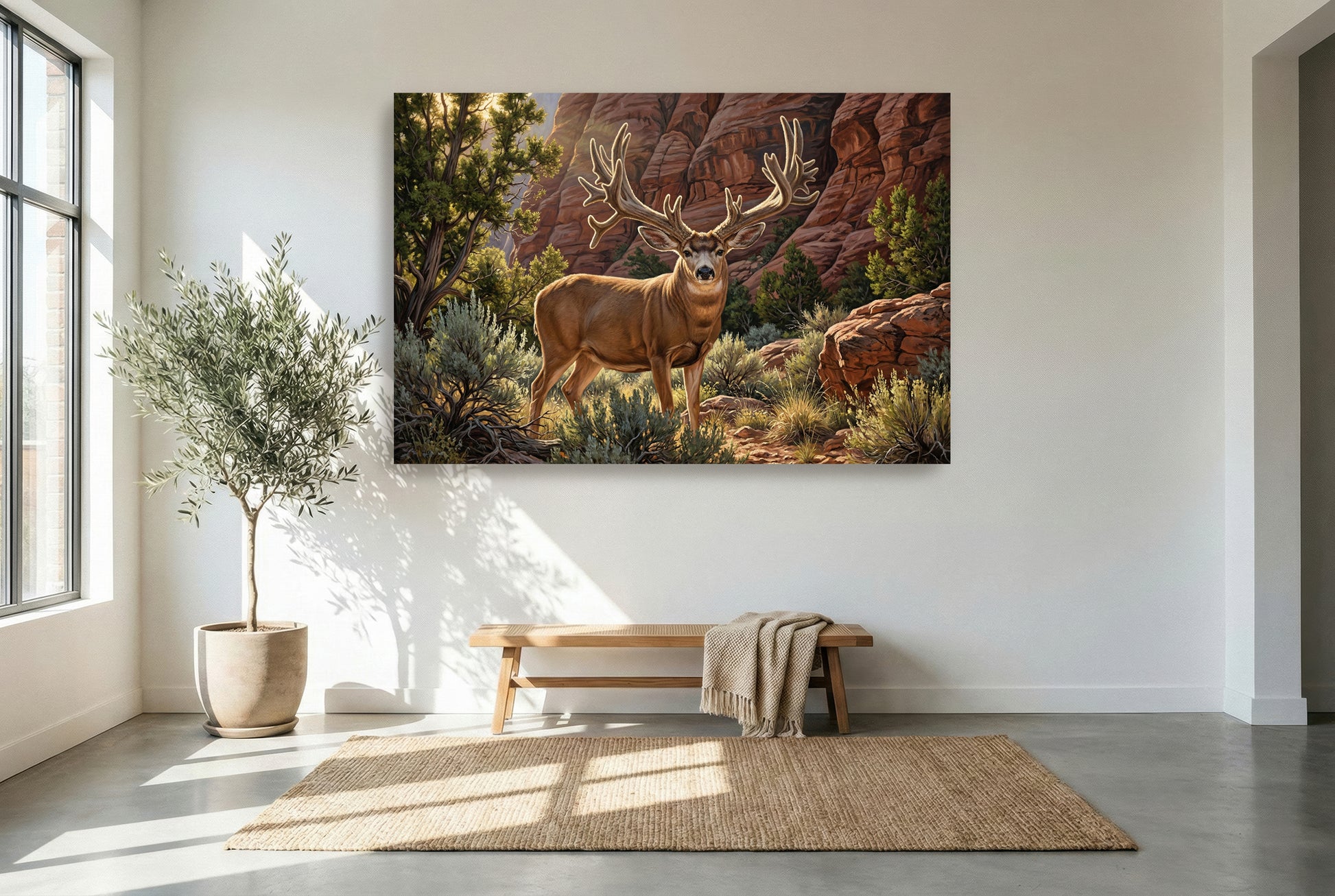 gallery wrapped canvas wildlife wall art of a historic buck of justice mule deer
