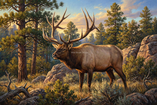 clay heuett archery arizona bull elk oil painting paper art print