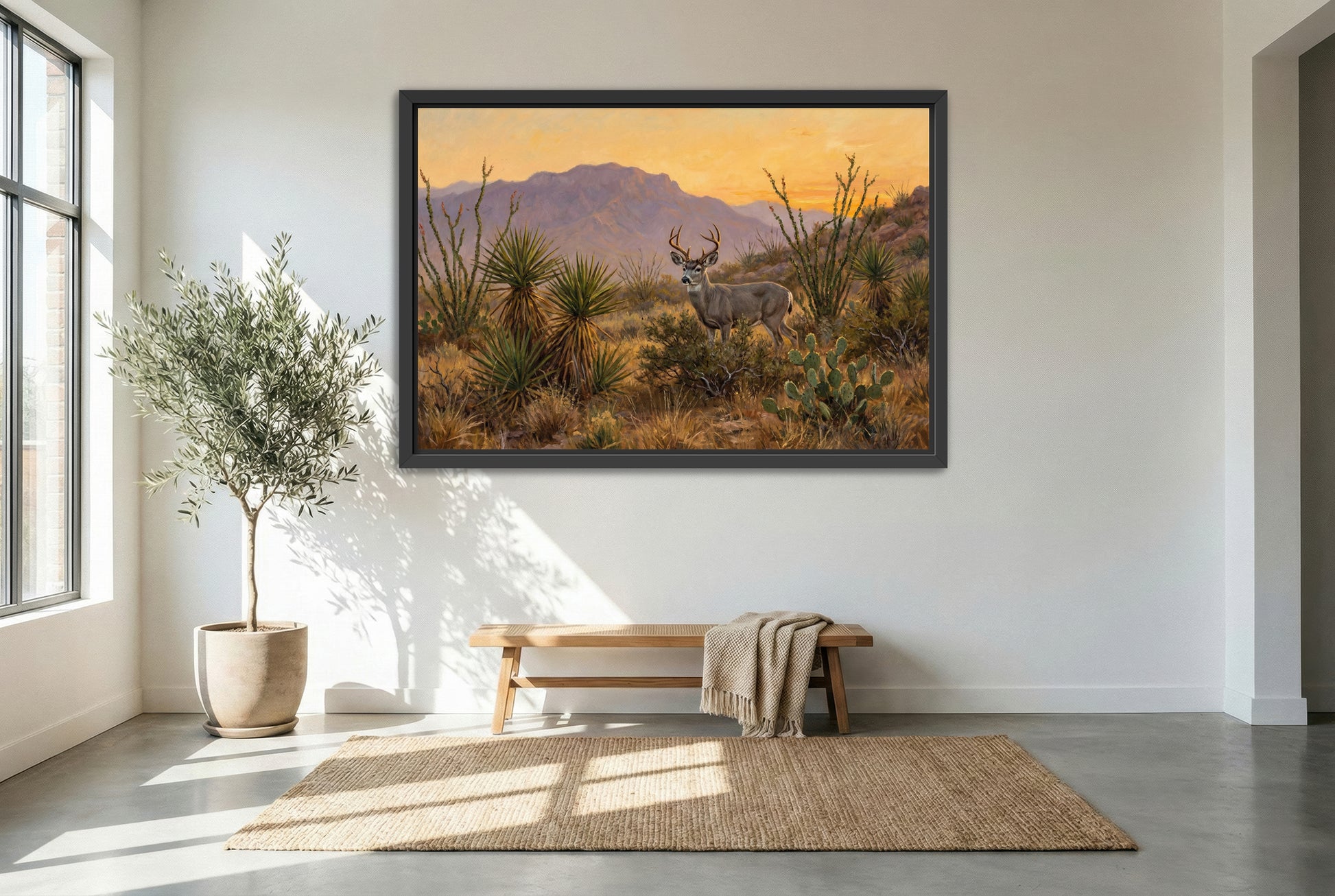 black floating framed canvas print featuring a big coues deer buck