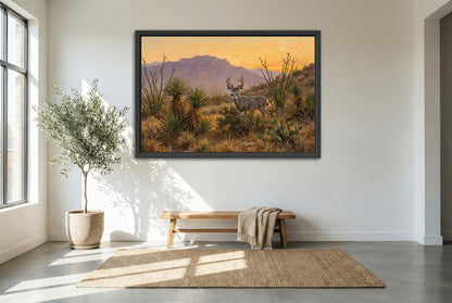 black floating framed canvas print featuring a big coues deer buck