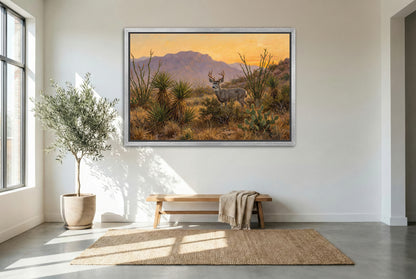 silver floating framed canvas big game artwork of a big coues deer buck