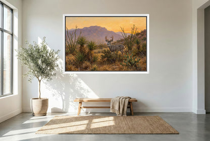 white floating framed canvas art of a big coues deer buck