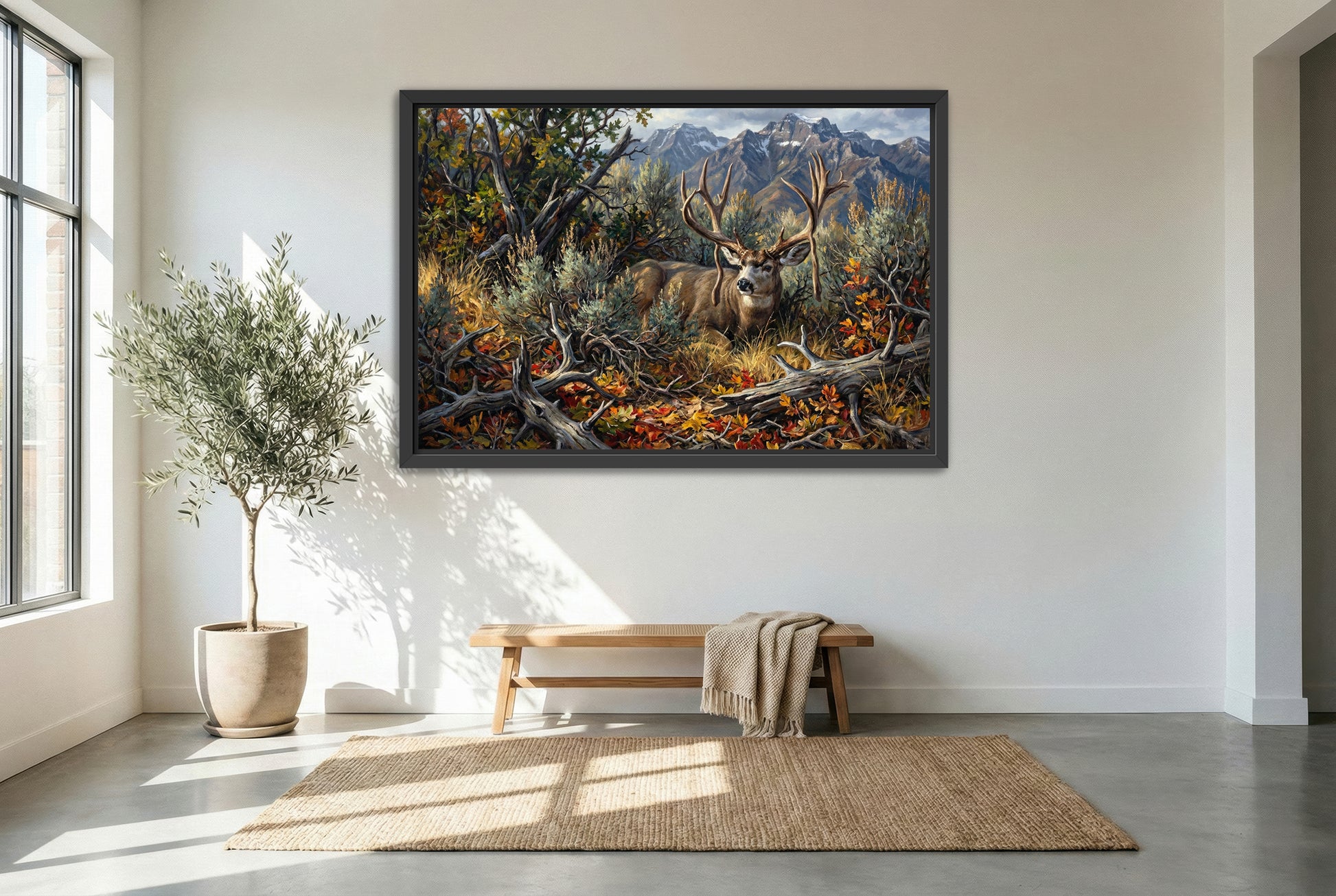 Black floating framed canvas print featuring the legendary Dayle Sanderson buck