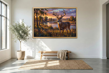 gold floating framed canvas trophy room art of the del Austin whitetail buck Nebraska
