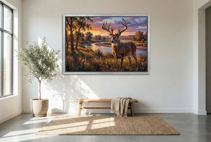 silver floating framed canvas big game artwork of the del Austin whitetail buck Nebraska