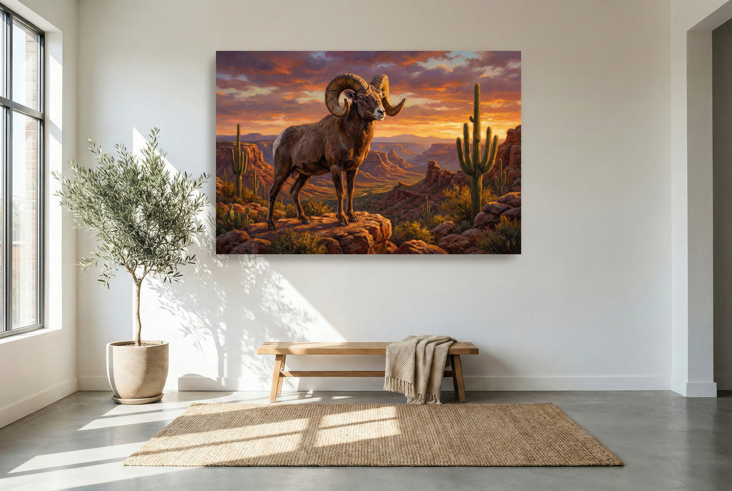 gallery wrapped canvas wildlife wall art of a desert big horn sheep ram