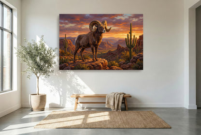 gallery wrapped canvas wildlife wall art of a desert big horn sheep ram