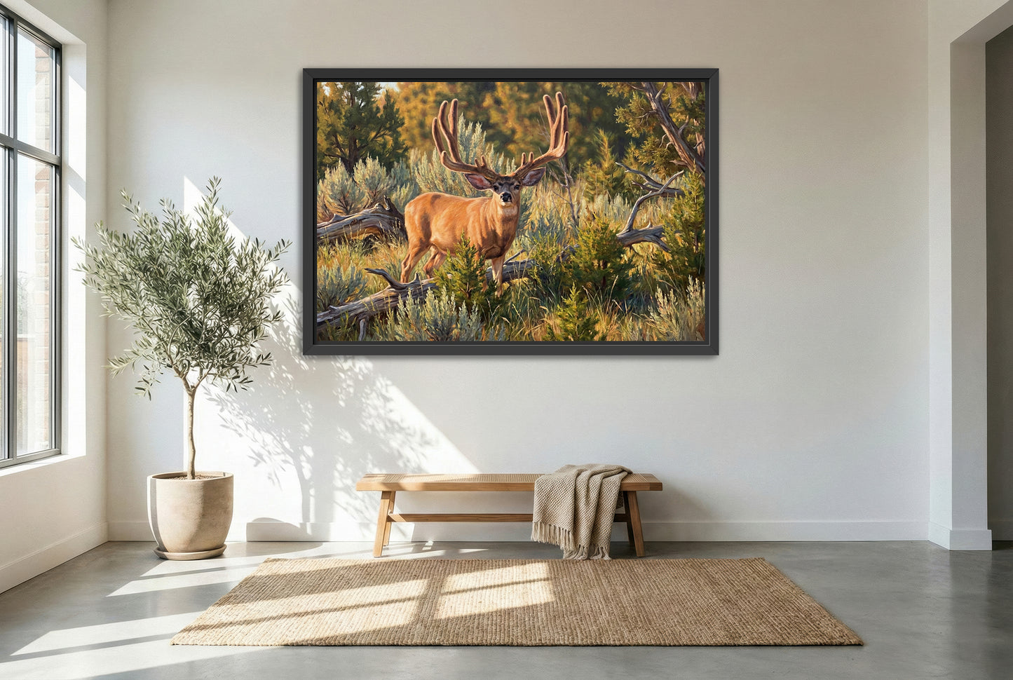 black floating framed canvas print featuring double dragon giant typical paunsaugunt plateau utah mule deer