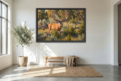 black floating framed canvas print featuring double dragon giant typical paunsaugunt plateau utah mule deer