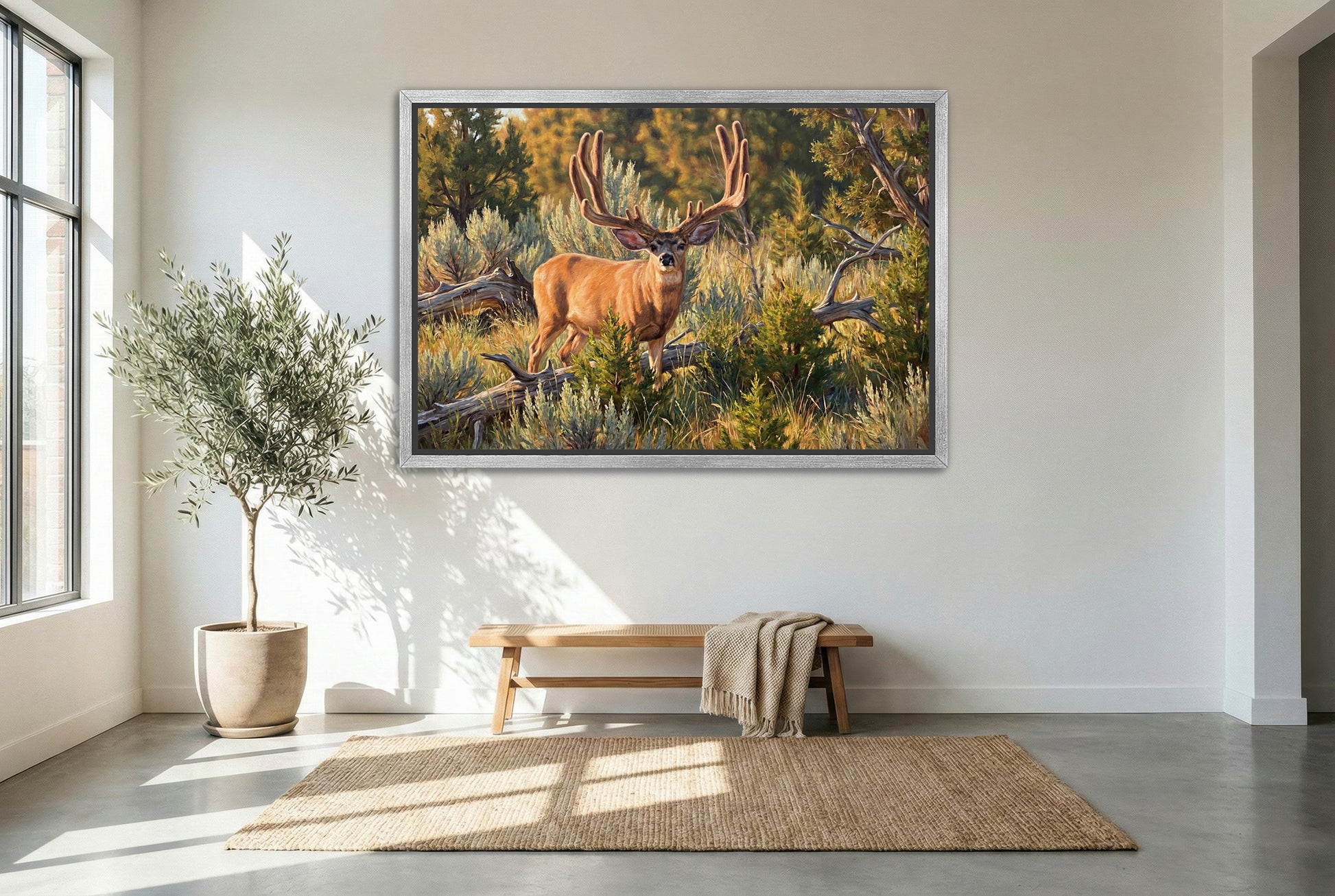 silver floating framed canvas big game artwork of double dragon giant typical paunsaugunt plateau utah mule deer