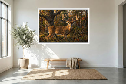 white floating framed canvas art of the dustin huff whitetail buck Indiana
