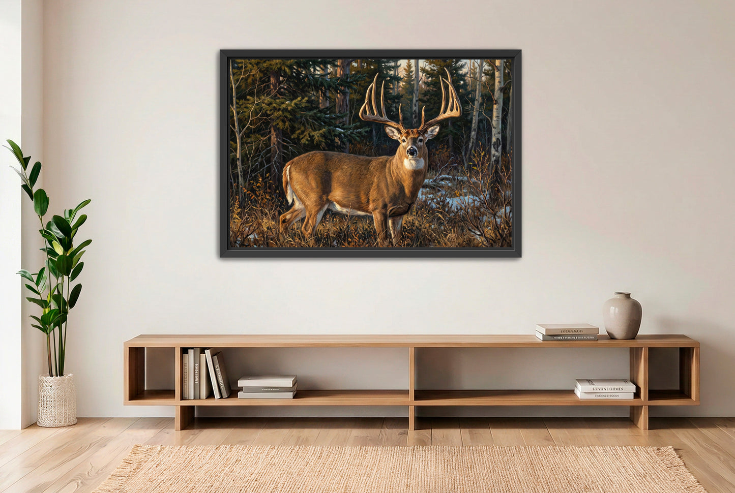 black floating framed canvas print featuring milo hansen buck saskatchewan giant whitetail