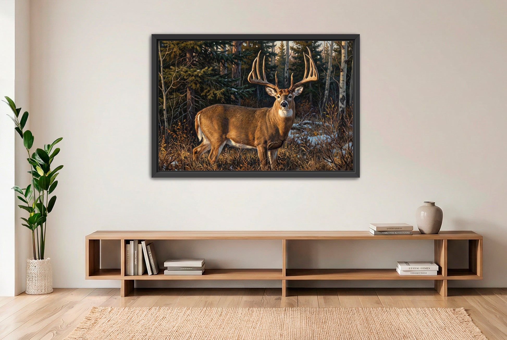 black floating framed canvas print featuring milo hansen buck saskatchewan giant whitetail