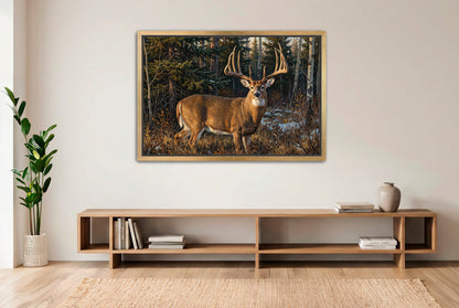 gold floating framed canvas trophy room art of a milo hansen buck saskatchewan giant whitetail