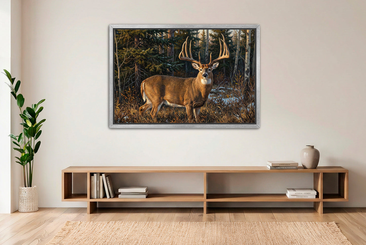 silver floating framed canvas big game artwork of milo hansen buck saskatchewan giant whitetail