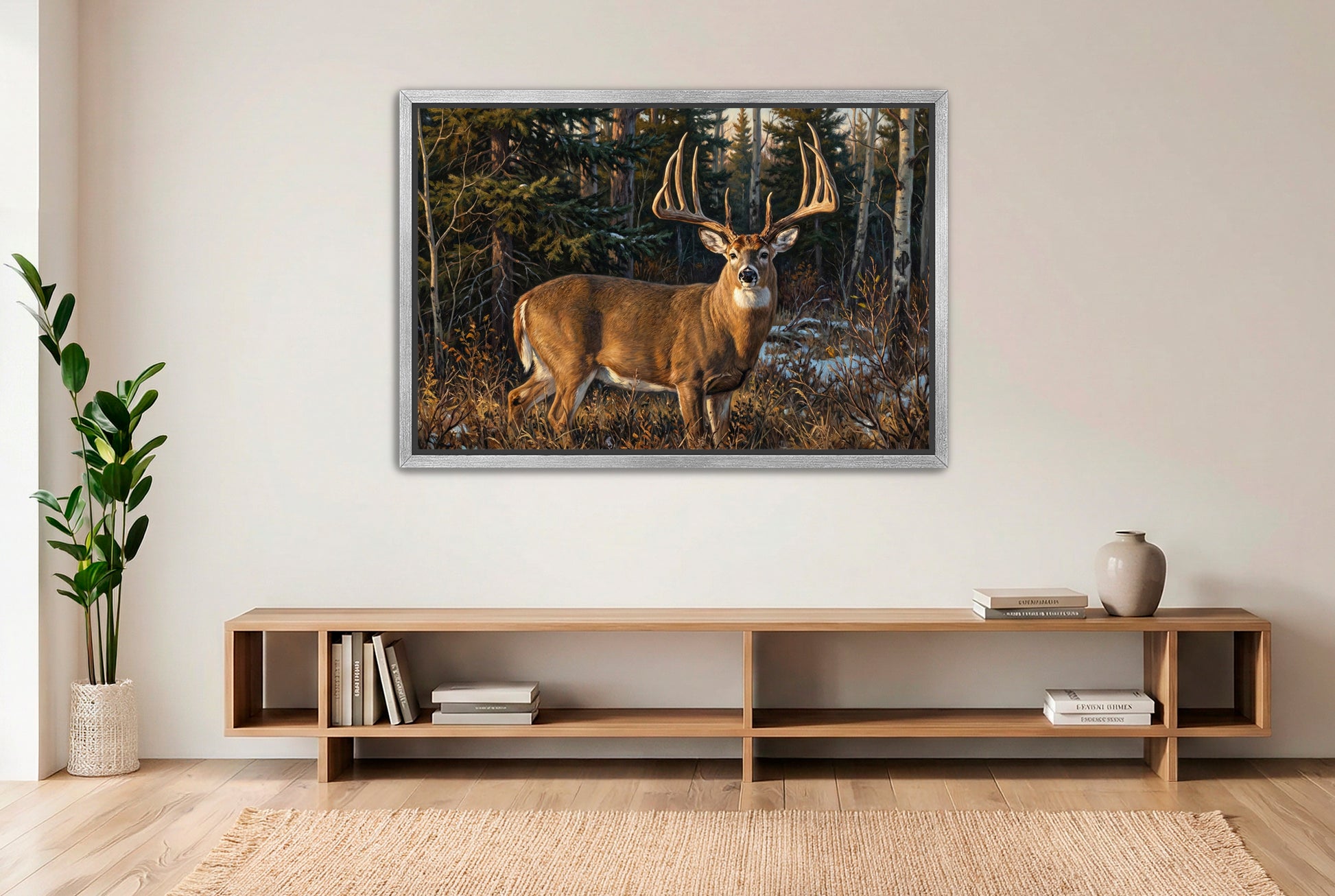 silver floating framed canvas big game artwork of milo hansen buck saskatchewan giant whitetail