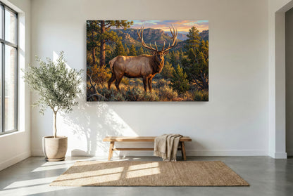 gallery wrapped canvas wildlife wall art of a giant lone bull elk in the high desert country