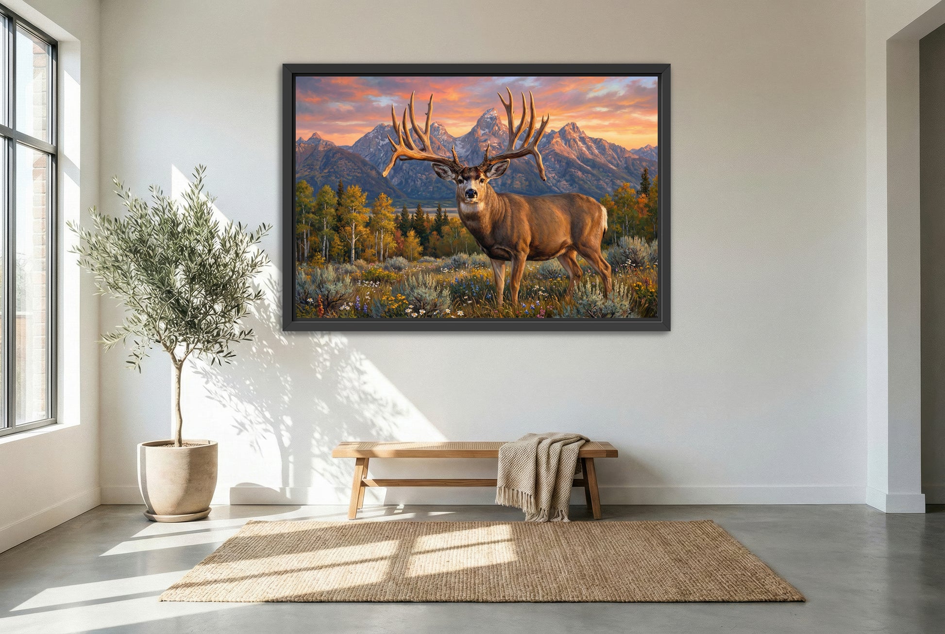 Black floating framed canvas print featuring the legendary Golden Obray buck