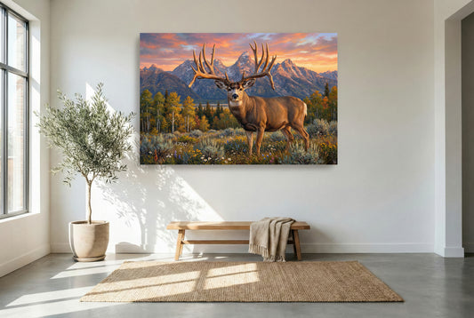 Gallery wrapped canvas wildlife wall art of the historic Colorado Golden Obray buck mule deer