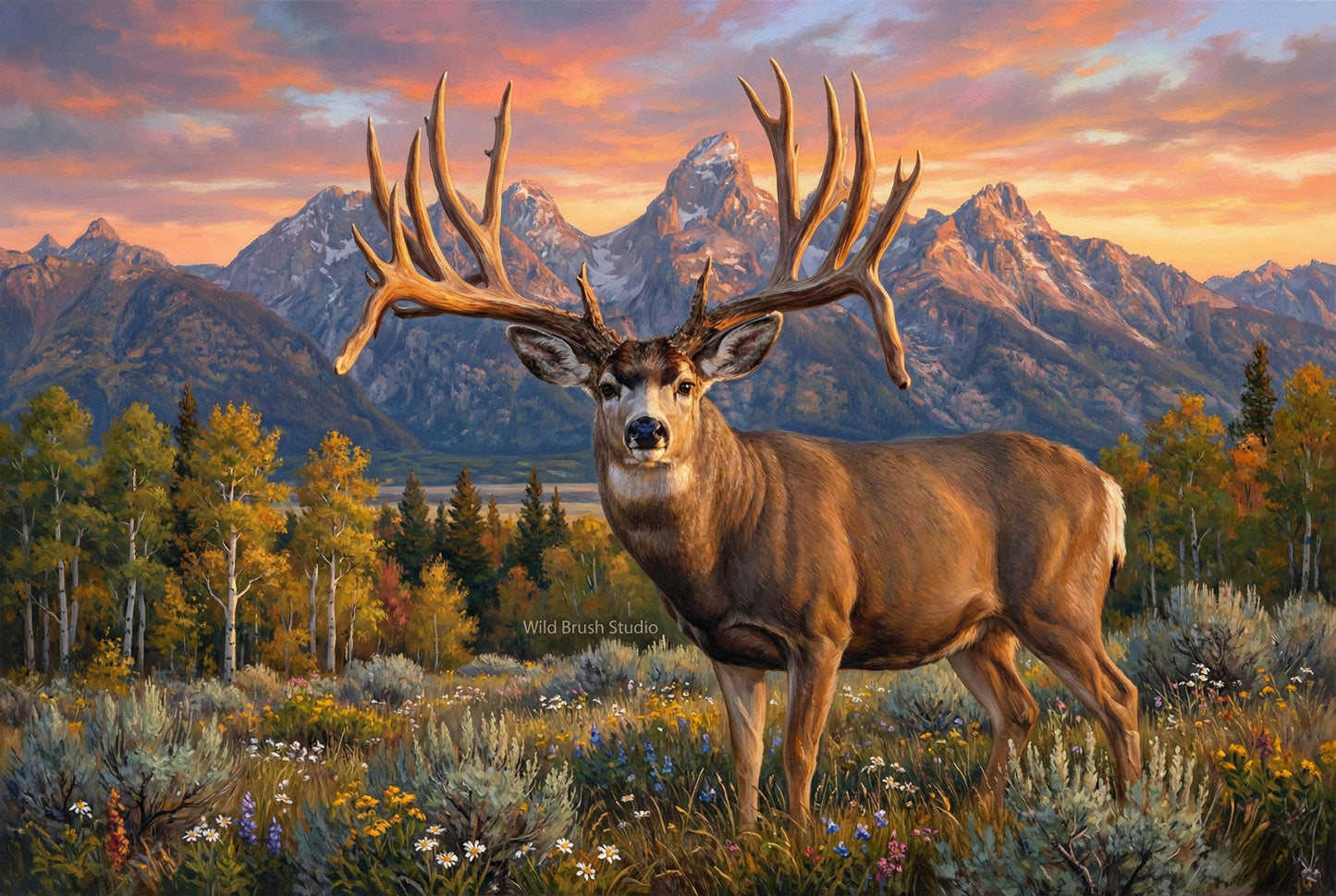 Golden Obray legendary Colorado mule deer oil painting art print