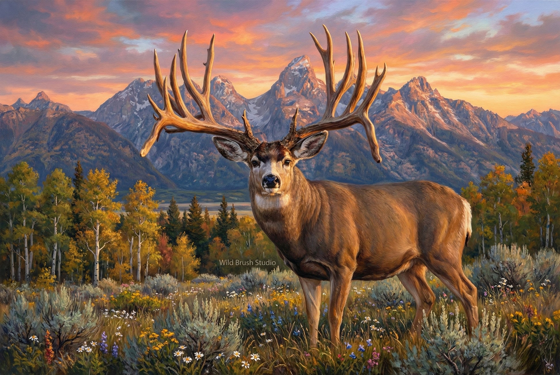 Golden Obray legendary Colorado mule deer oil painting art print