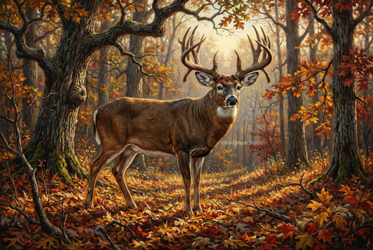 hardwood ridge peak fall drop tine whitetail buck oil painting paper art print