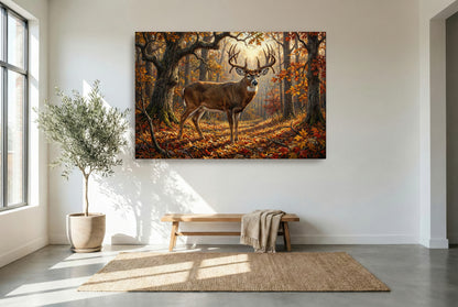 gallery wrapped canvas wildlife wall art of a hardwood ridge peak fall drop tine whitetail buck