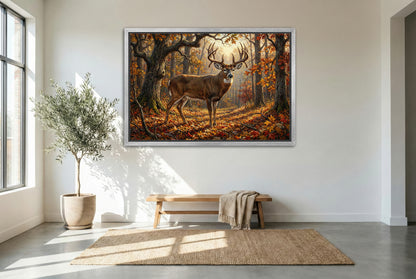 silver floating framed canvas big game artwork of a hardwood ridge peak fall drop tine whitetail buck