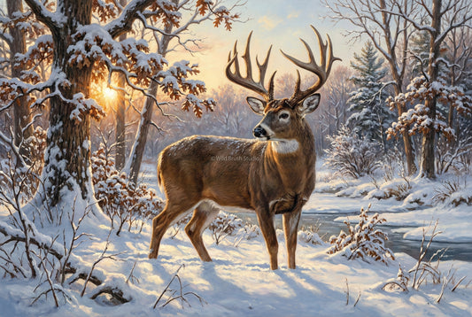 heavy snowfall whitetail buck one last look oil painting paper art print