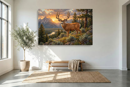 gallery wrapped canvas wildlife wall art of a high country velvet mule deer summer