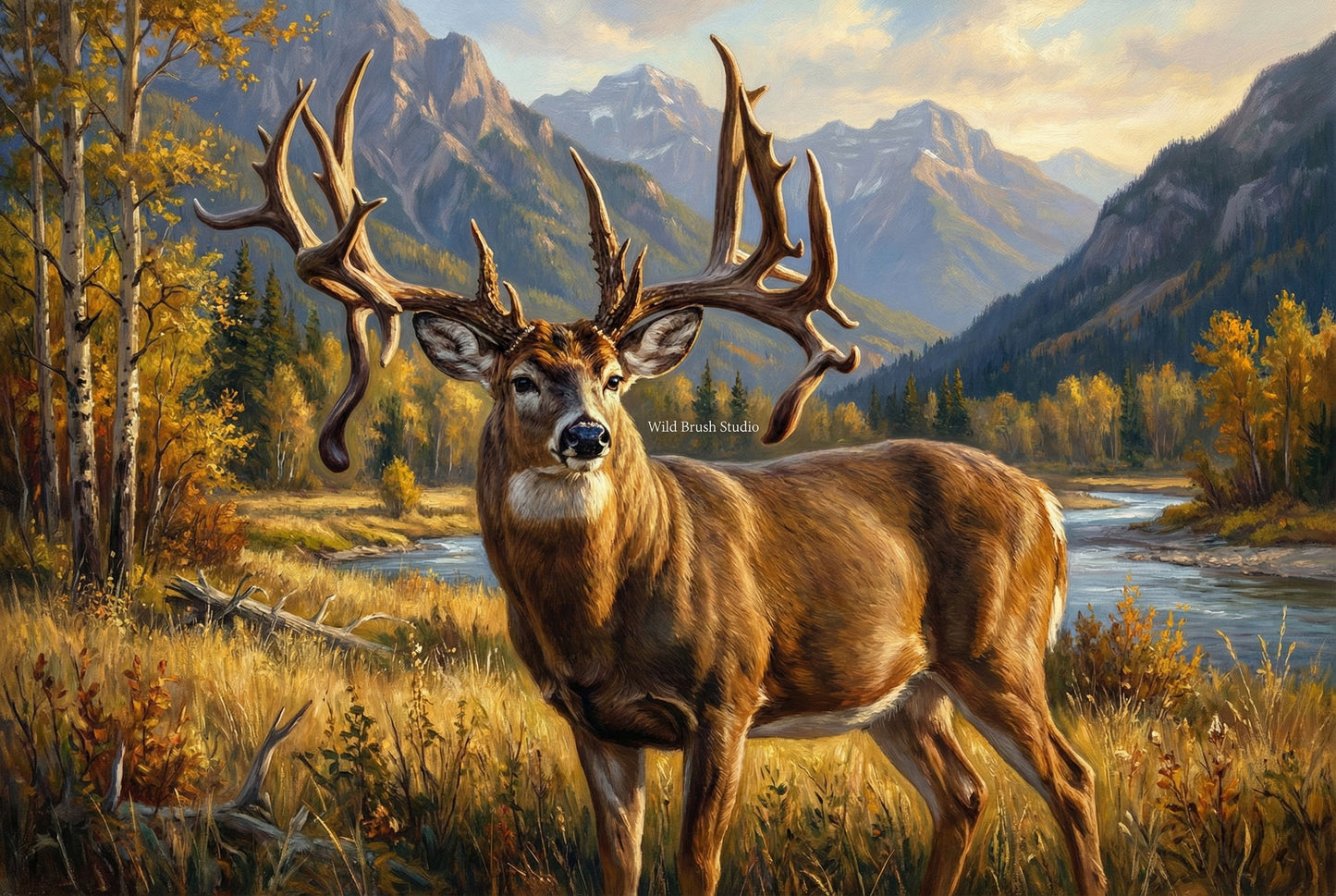 Jim Brewster whitetail buck British Columbia Canada oil painting paper art print