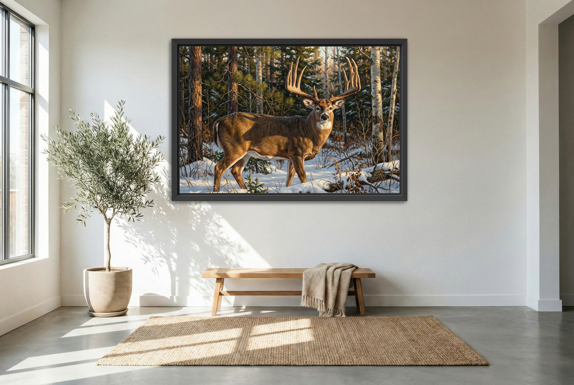 black floating framed canvas print featuring the john breen whitetail buck Minnesota