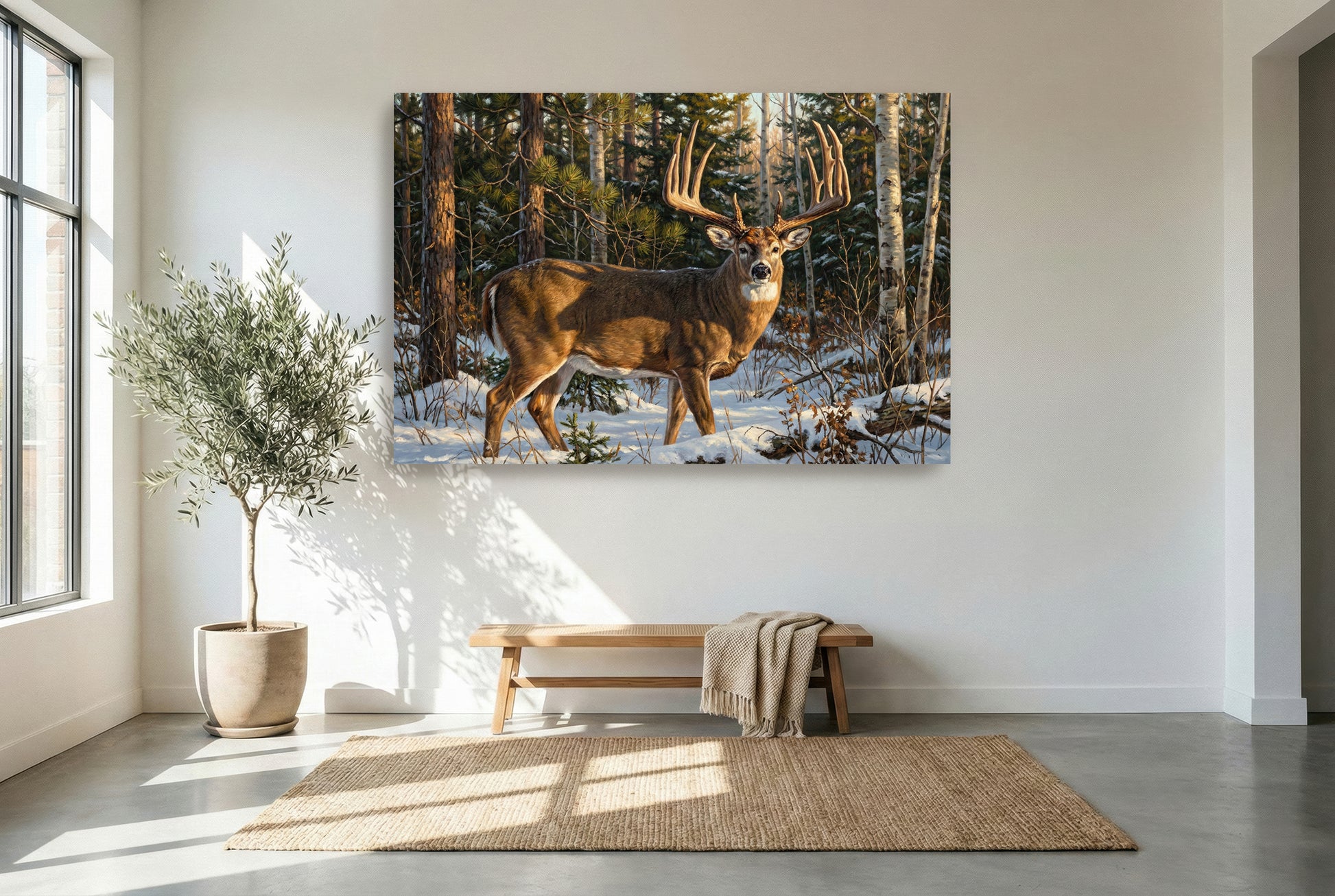 silver floating framed canvas big game artwork of the john breen whitetail buck Minnesota