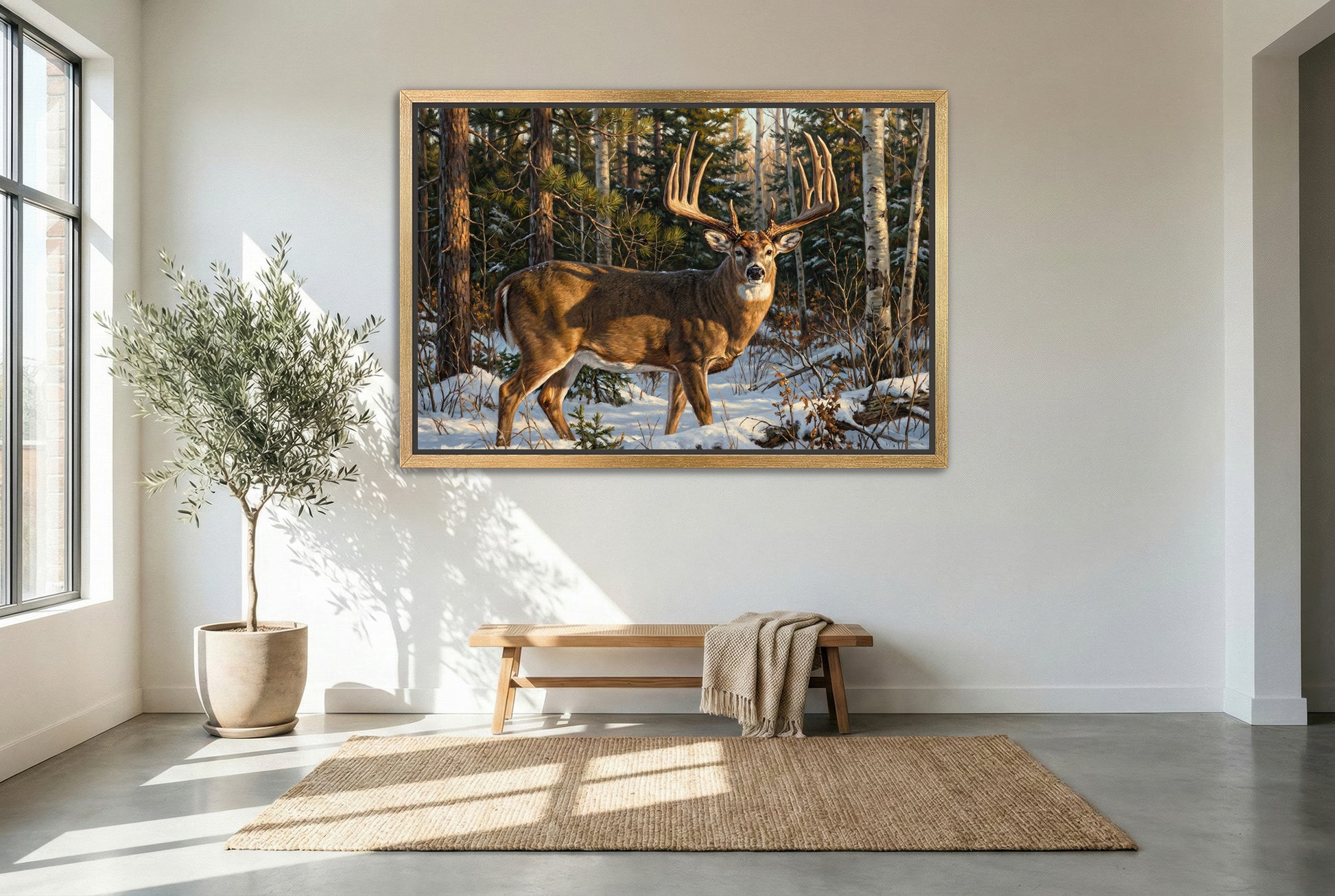 gold floating framed canvas trophy room art of the john breen whitetail buck Minnesota