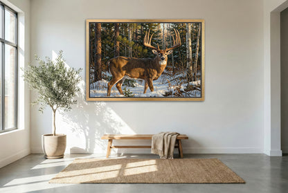 gold floating framed canvas trophy room art of the john breen whitetail buck Minnesota