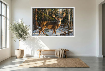 white floating framed canvas art of the john breen whitetail buck Minnesota